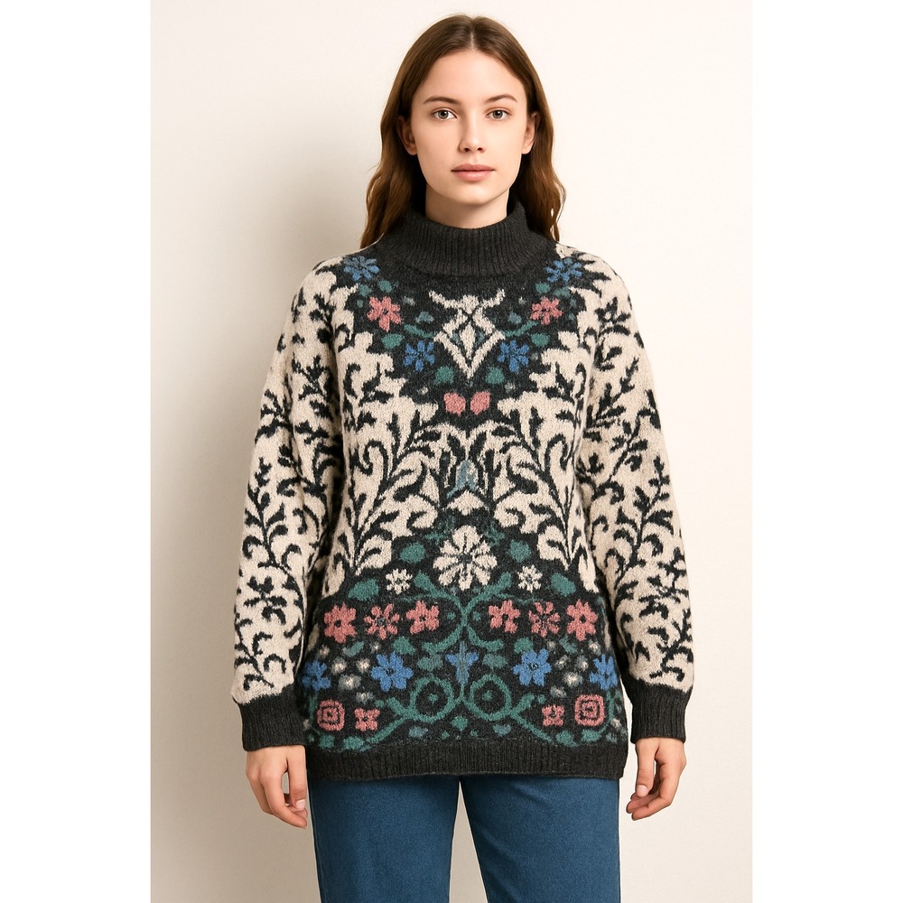 VTG 80s 90s Womens Carriage Court Floral Knit Sweater Large Grannycore Cottage